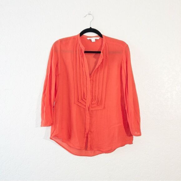Diane Von Furstenberg Red Hatti Henley Top Size‎ 4 - Picture 2 of 8